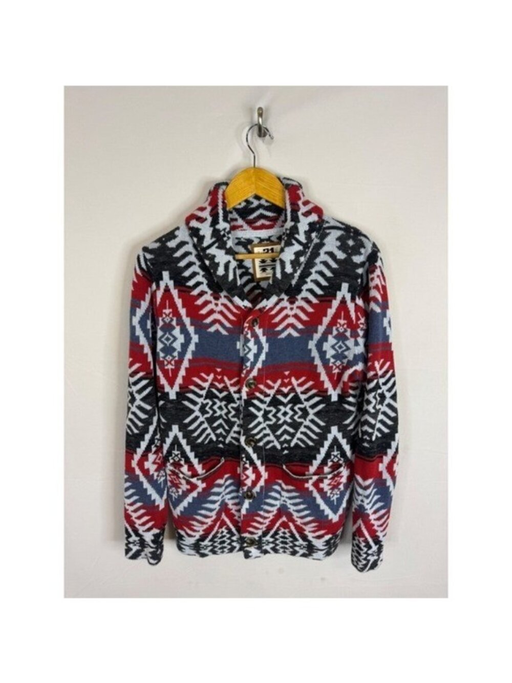 Le 31 Simons Southwestern Aztec Shawl Collar Button Cardigan Sweater Mens Size S